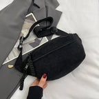 Sac banane femme en velours côtelé, trois poches zippées, noir