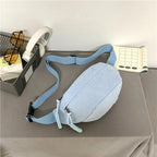 Sac banane femme en velours côtelé, trois poches zippées, bleu