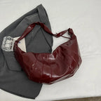 Grand sac banane femme en similicuir, forme croissant, bordeaux