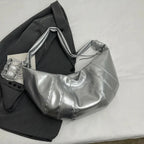 Grand sac banane femme en similicuir, forme croissant, argenté