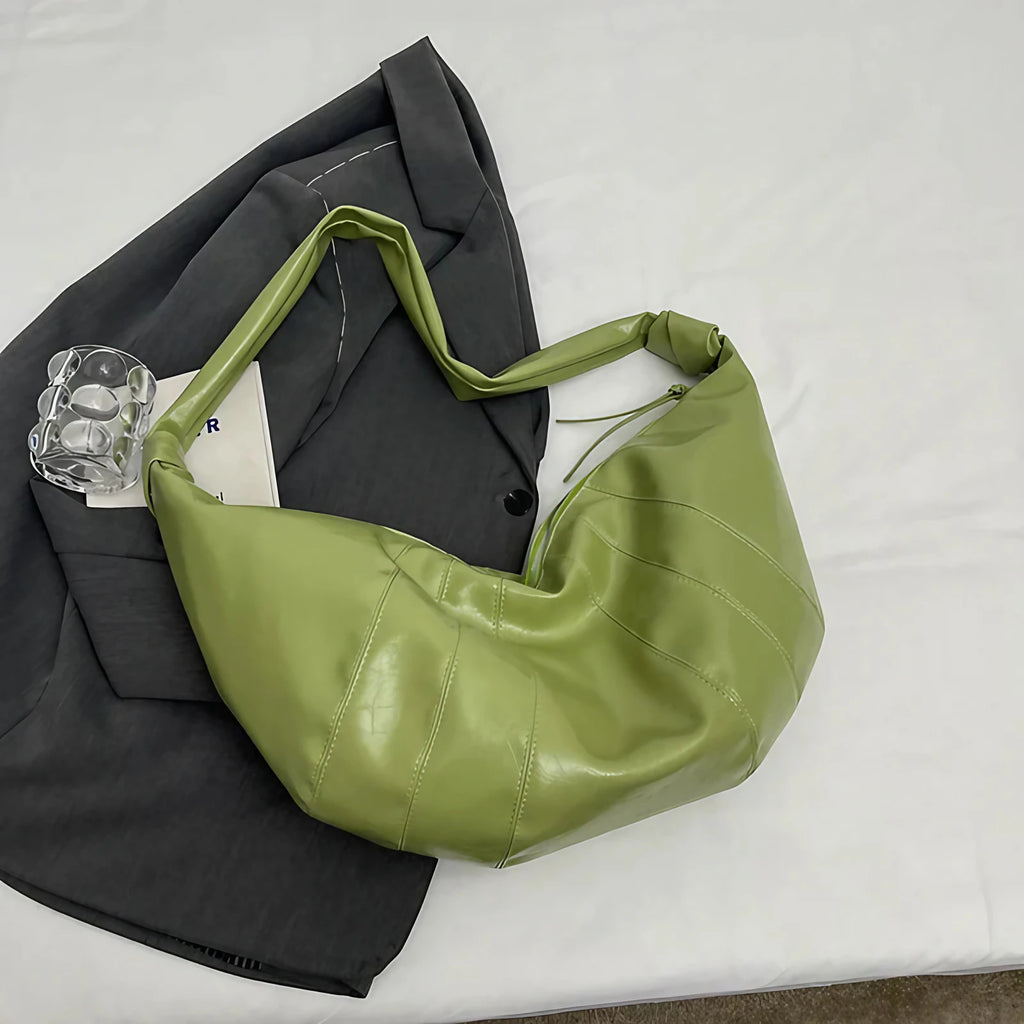 Grand sac banane femme en similicuir, forme croissant, vert