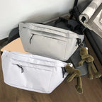 Sac banane femme en toile, grand format, trois poches zippées, crème