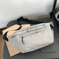 Sac banane femme en toile, grand format, trois poches zippées, gris