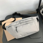 Sac banane femme en toile, grand format, trois poches zippées, gris