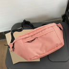 Sac banane femme en toile, grand format, trois poches zippées, rose
