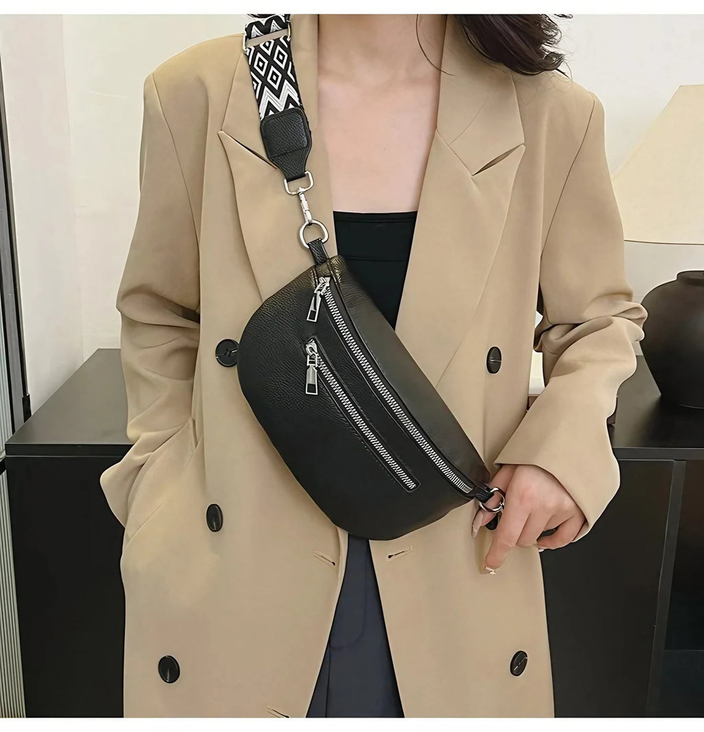 Petit sac banane femme en similicuir, attaches dorées