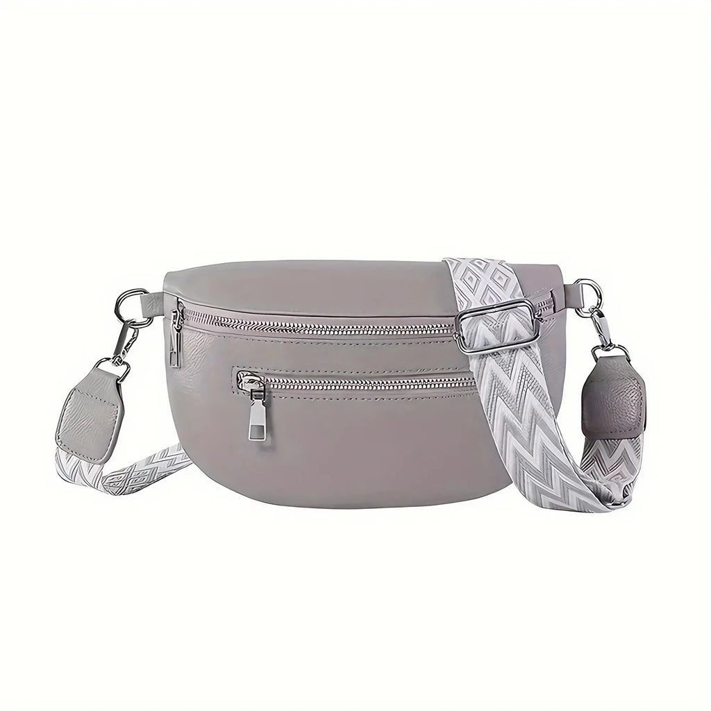 Petit sac banane femme en similicuir, attaches dorées, gris