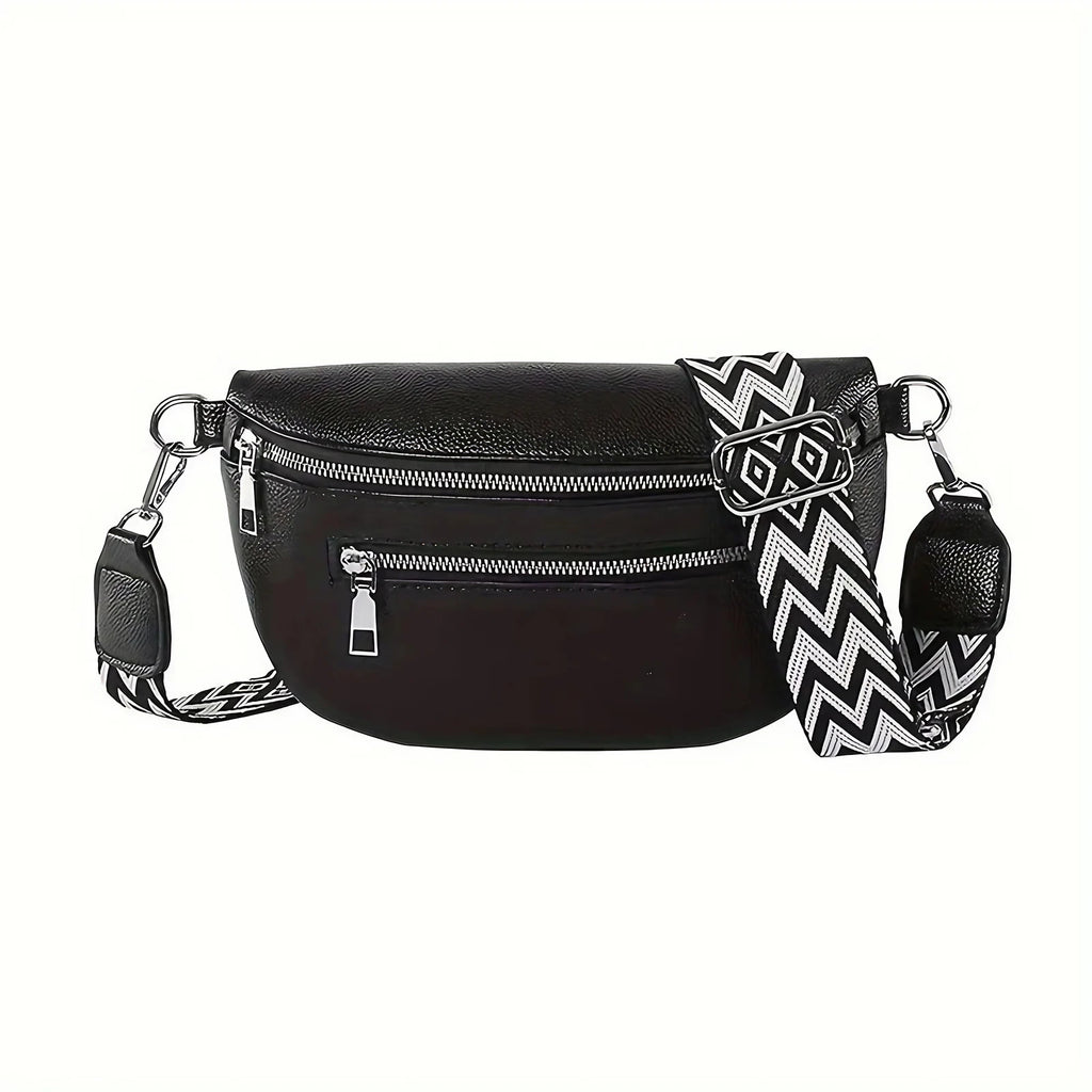 Petit sac banane femme en similicuir, attaches dorées, noir