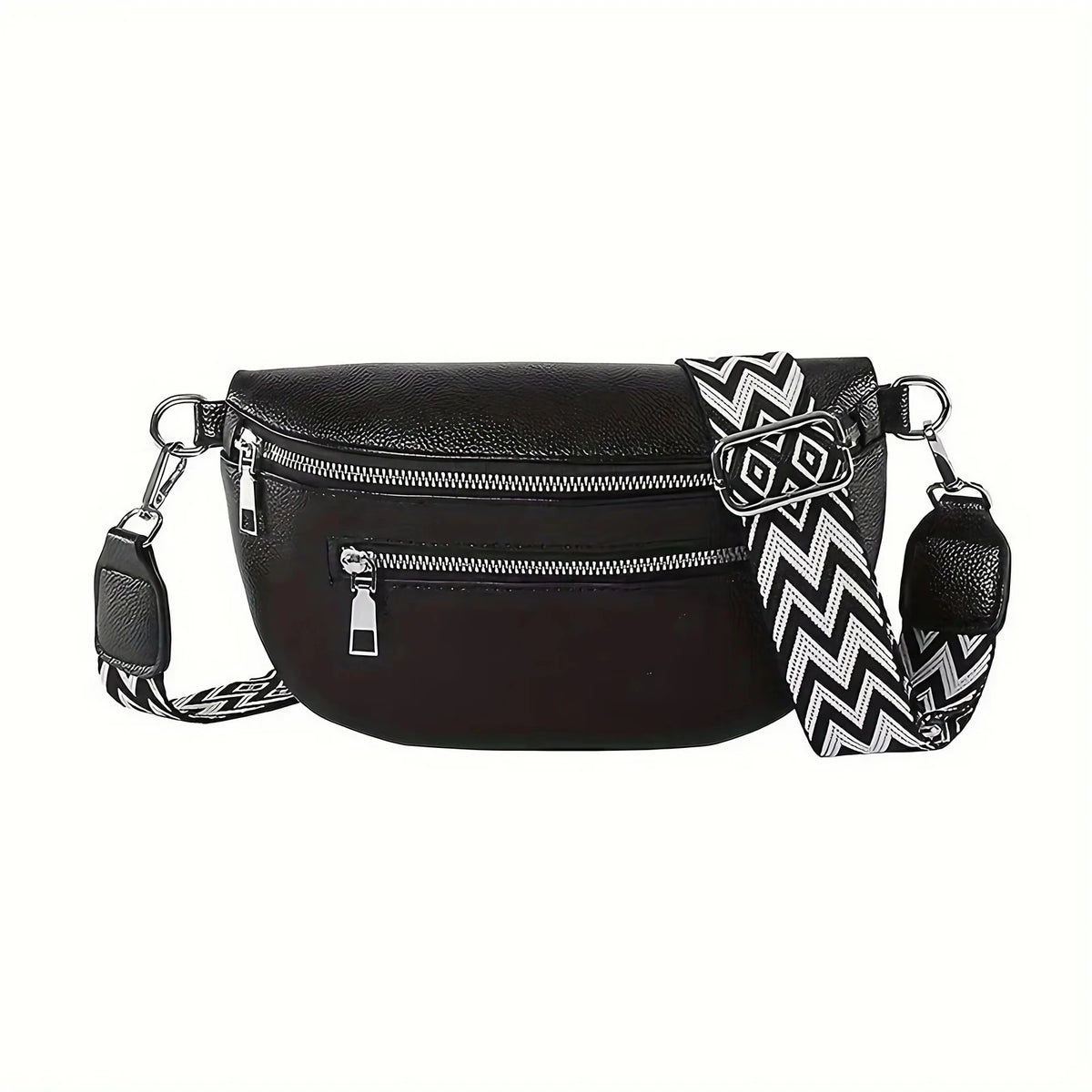 Petit sac banane femme en similicuir, attaches dorées, noir