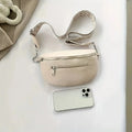 Petit sac banane femme en similicuir, attaches dorées, crème