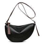 Sac banane femme en similicuir grainé, forme demi-lune, noir