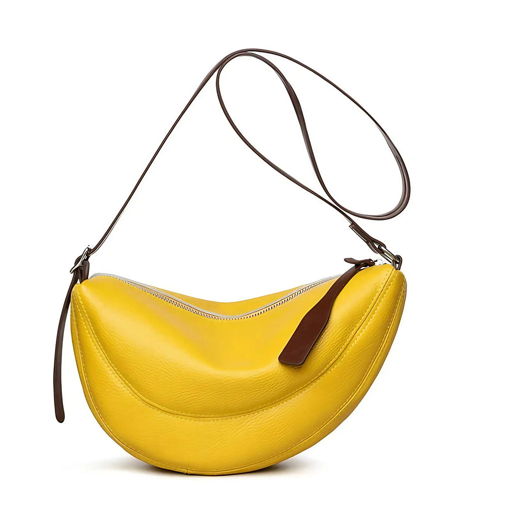 Sac banane femme en similicuir grainé, forme demi-lune, jaune