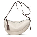 Sac banane femme en similicuir grainé, forme demi-lune, crème