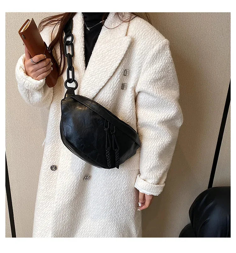 Sac banane femme en similicuir, bandoulière à gros maillons
