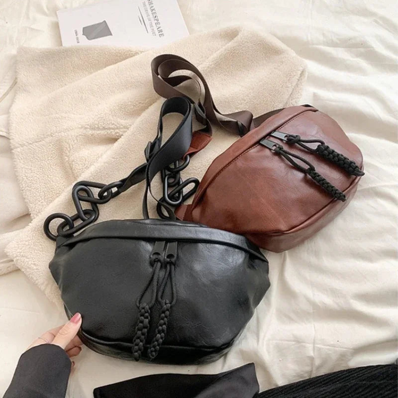 Sac banane femme en similicuir, bandoulière à gros maillons