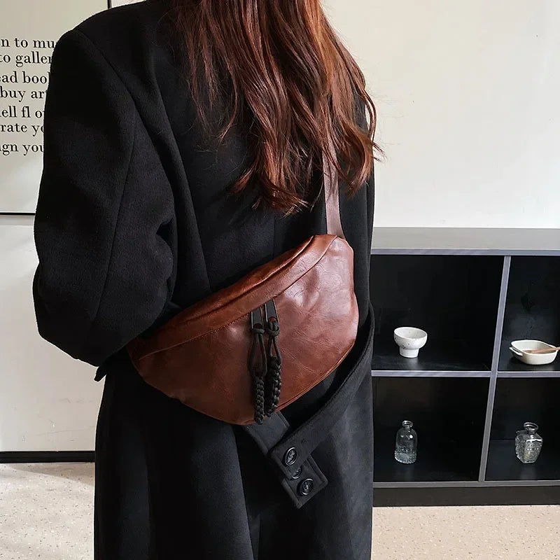 Sac banane femme en similicuir, bandoulière à gros maillons