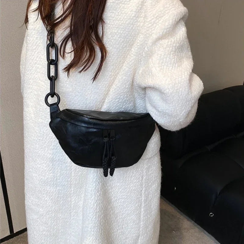 Sac banane femme en similicuir, bandoulière à gros maillons