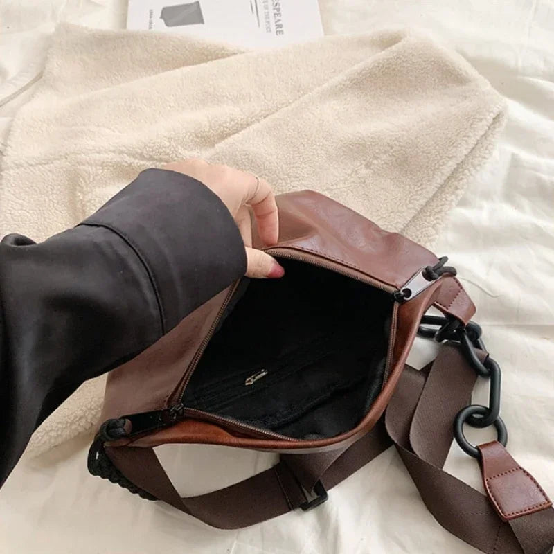 Sac banane femme en similicuir, bandoulière à gros maillons