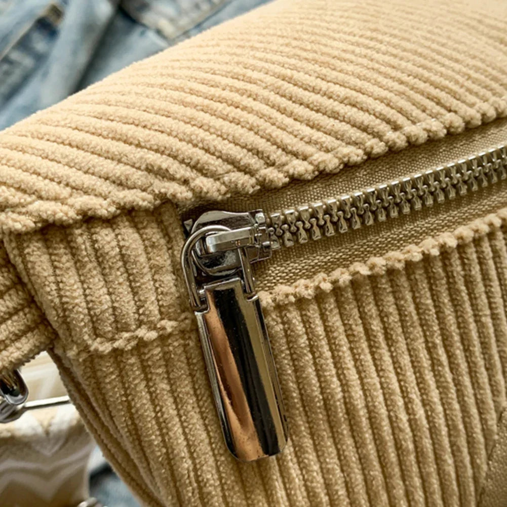 Sac banane femme en velours côtelé, sangle large réglable