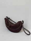 Sac banane femme en cuir, sangle à nœud coulissant, 25 x 15 cm, daim marron