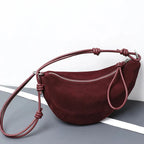 Sac banane femme en cuir, sangle à nœud coulissant, 25 x 15 cm, daim rouge foncé