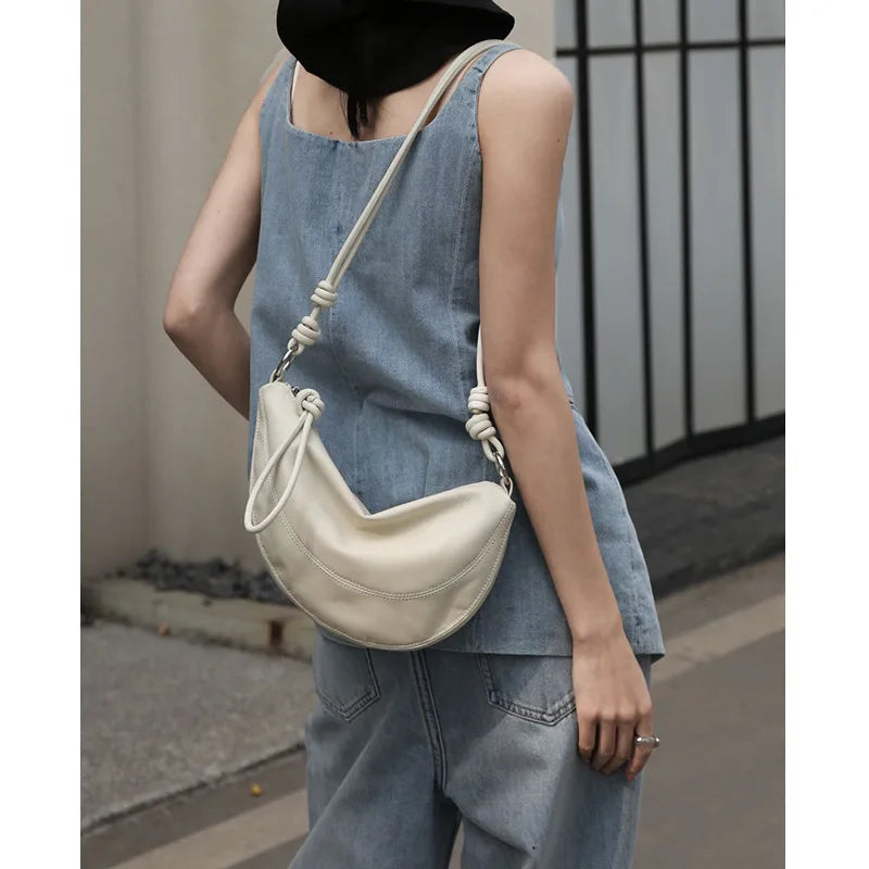 Sac banane femme en cuir, sangle à nœud coulissant, 25 x 15 cm
