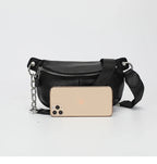 Sac banane femme en similicuir noir, sangle à maillons