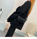 Sac banane femme en similicuir noir, sangle à maillons
