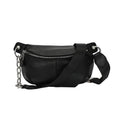 Sac banane femme en similicuir noir, sangle à maillons, noir