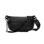 Sac banane femme en similicuir noir, sangle à maillons, noir