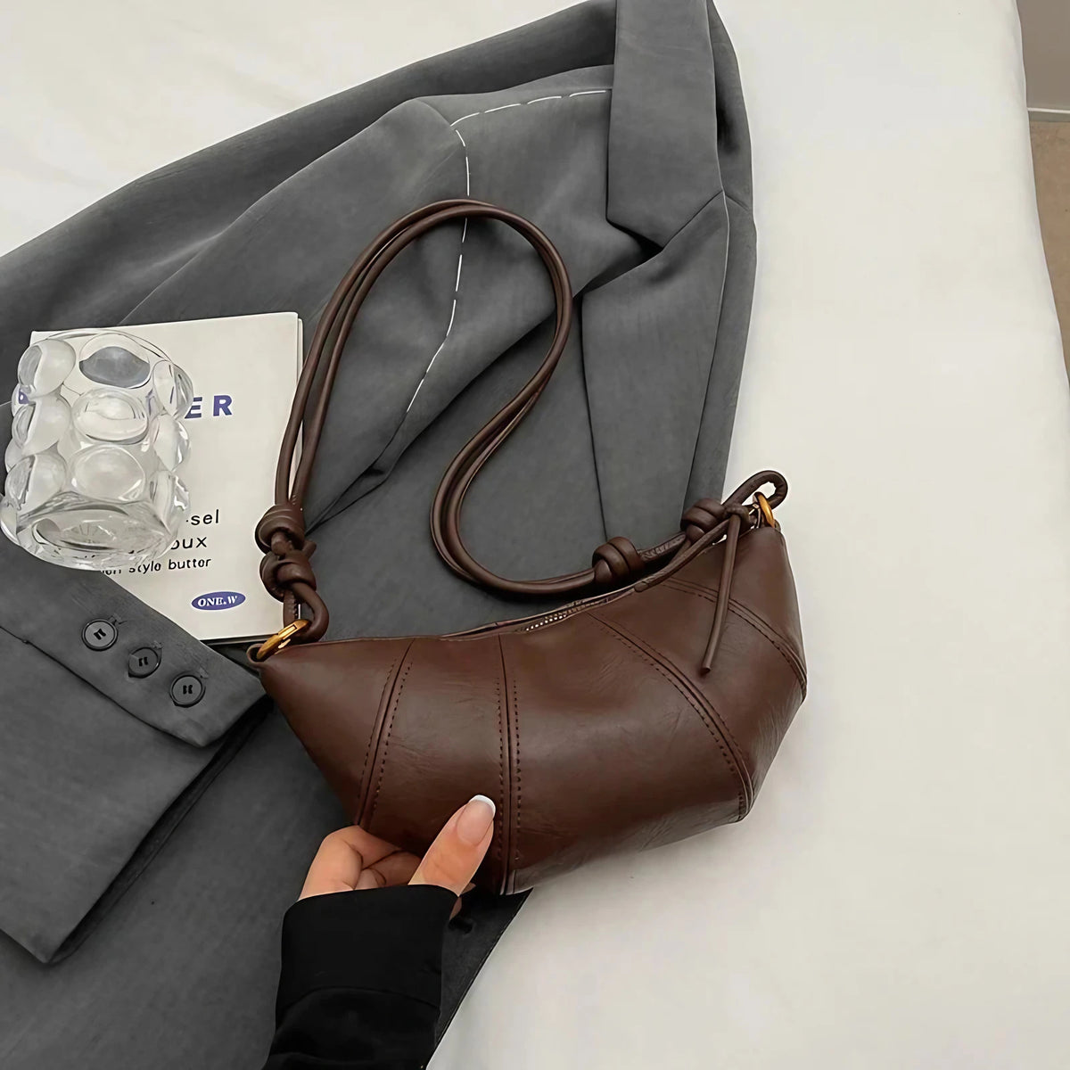 Sac banane femme en similicuir, sangle réglable, trois coloris, café