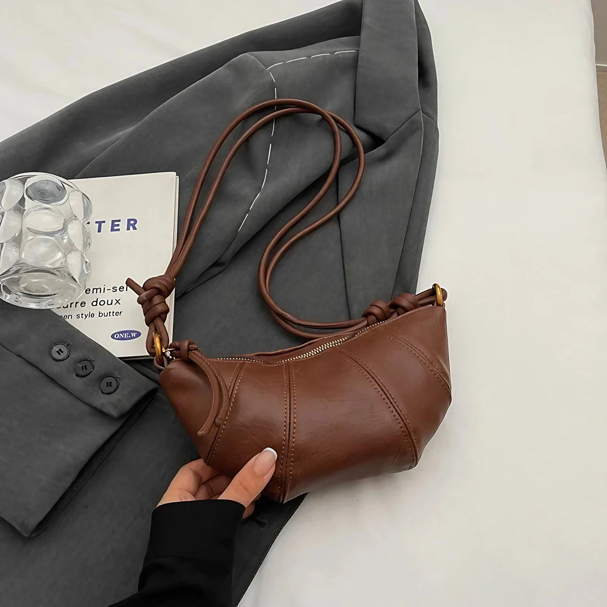 Sac banane femme en similicuir, sangle réglable, trois coloris, marron