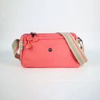 Sac banane femme en nylon imperméable, quatre poches zippées, rose et rouge