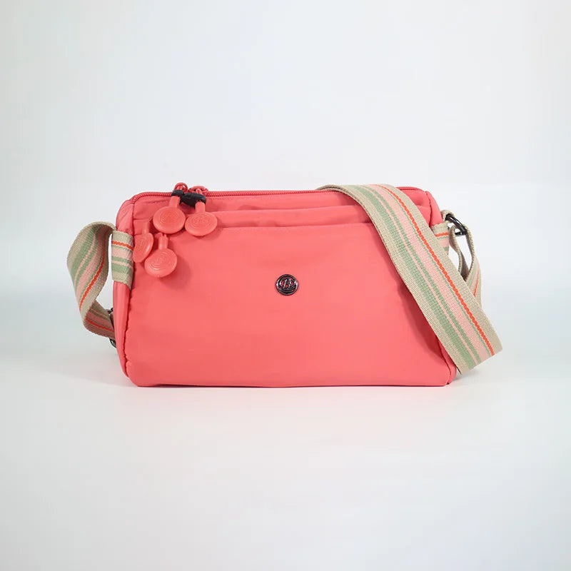 Sac banane femme en nylon imperméable, quatre poches zippées, rose et rouge