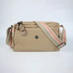 Sac banane femme en nylon imperméable, quatre poches zippées, beige