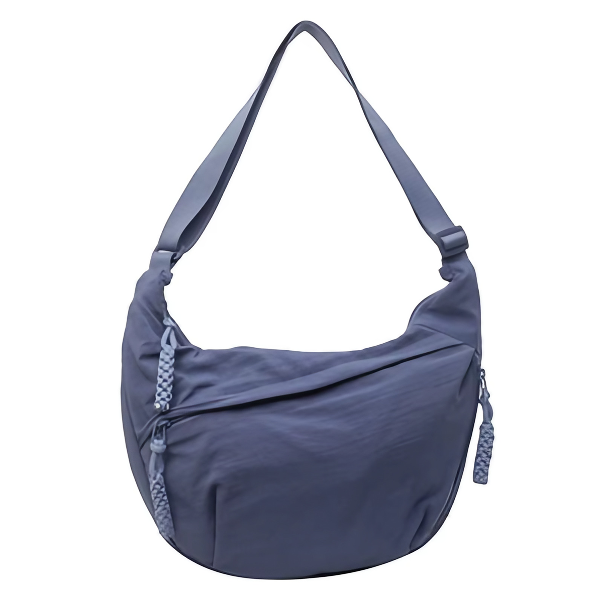 Grand sac banane femme, cinq poches dont quatre zippées, bleu