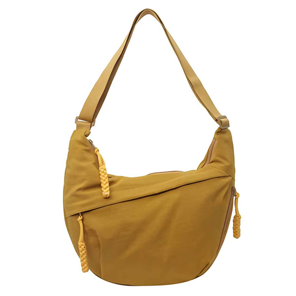 Grand sac banane femme, cinq poches dont quatre zippées, jaune