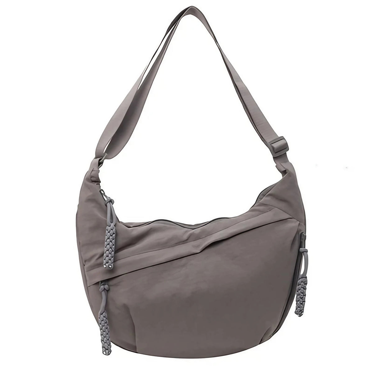 Grand sac banane femme, cinq poches dont quatre zippées, gris
