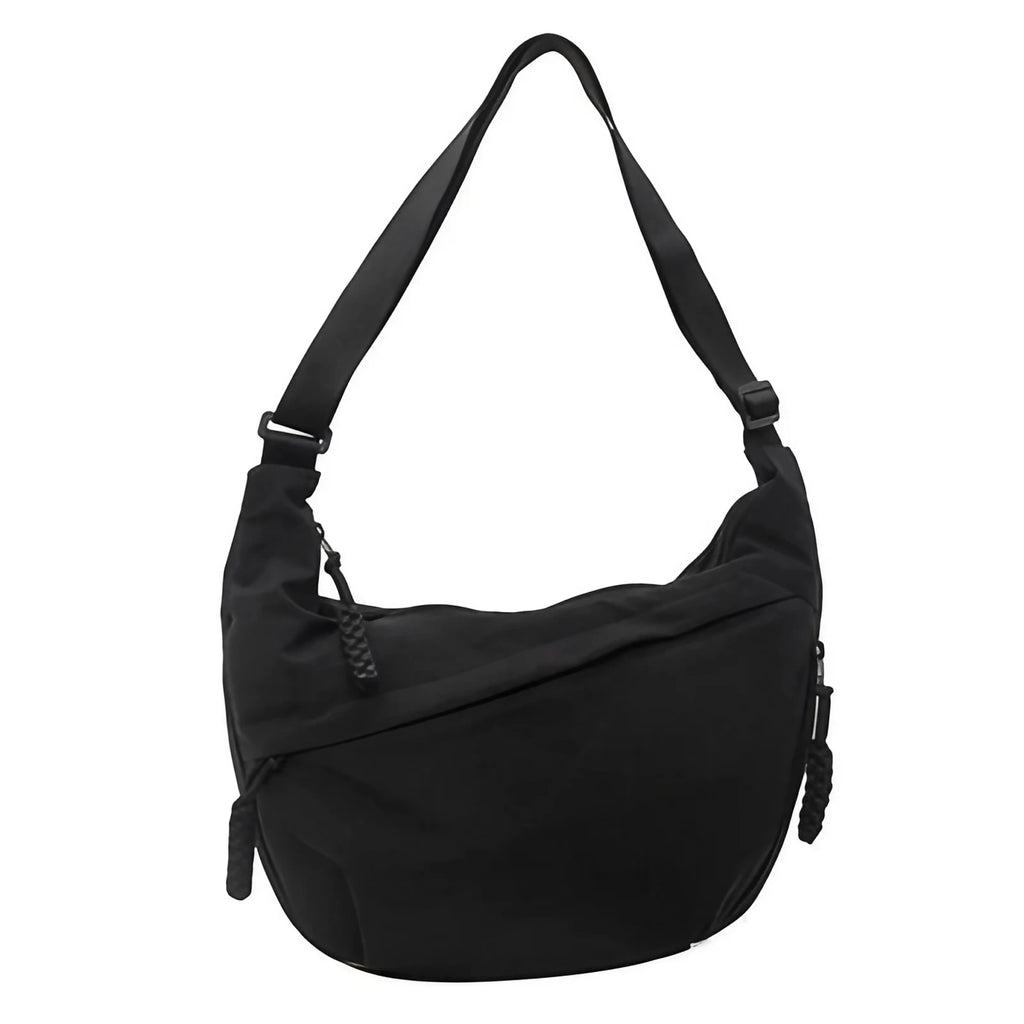 Grand sac banane femme, cinq poches dont quatre zippées, noir