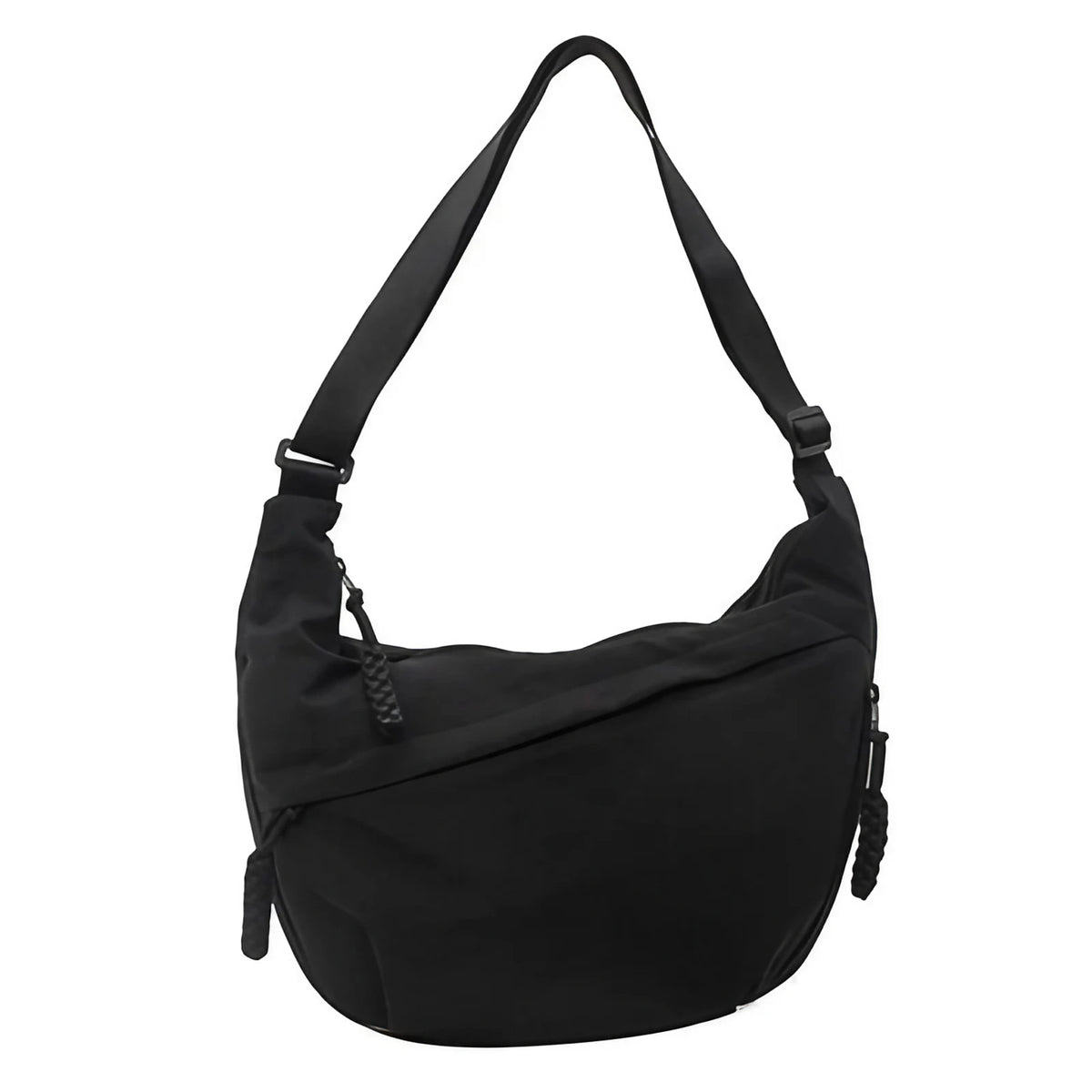 Grand sac banane femme, cinq poches dont quatre zippées, noir