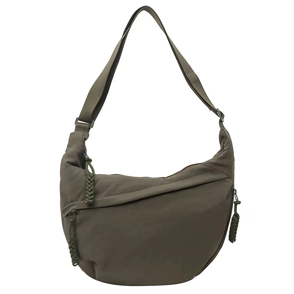 Grand sac banane femme, cinq poches dont quatre zippées, vert