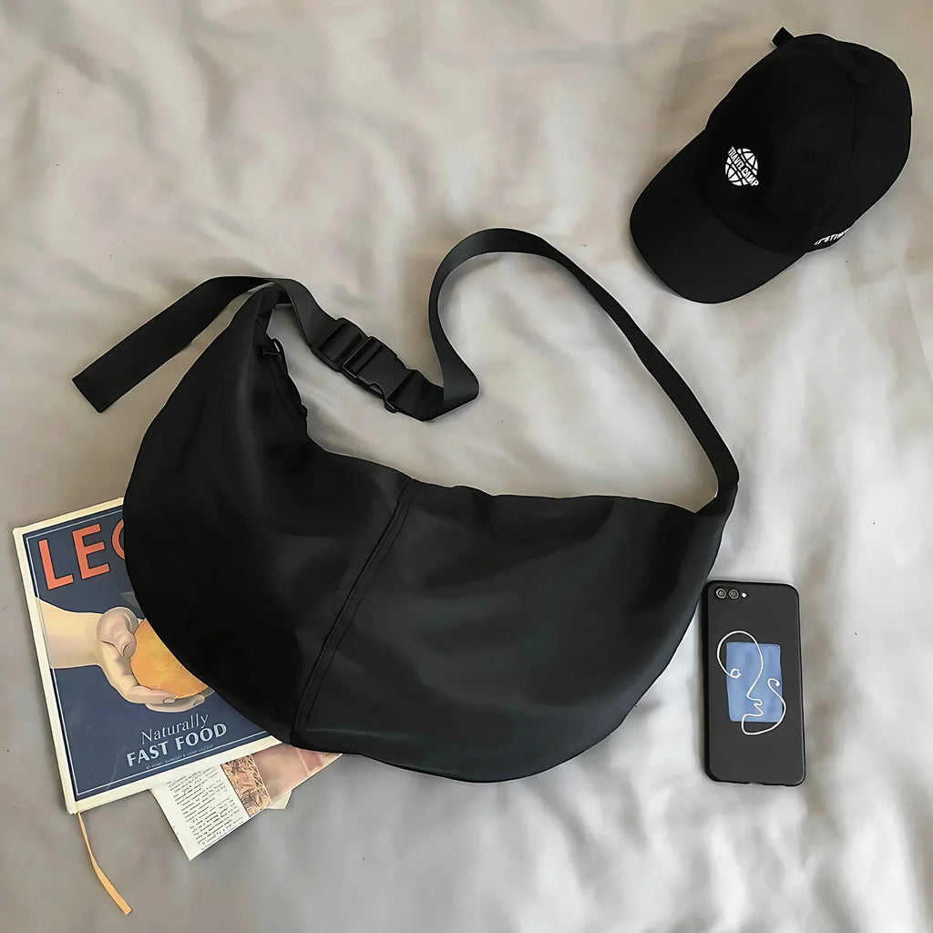 Grand sac banane en nylon, 50 x 26 cm, sangle ajustable, noir