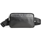 Sac banane homme en cuir noir à compartiments, porté main ou taille