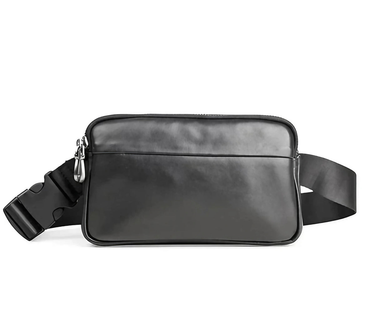 Sac banane homme en cuir noir à compartiments, porté main ou taille