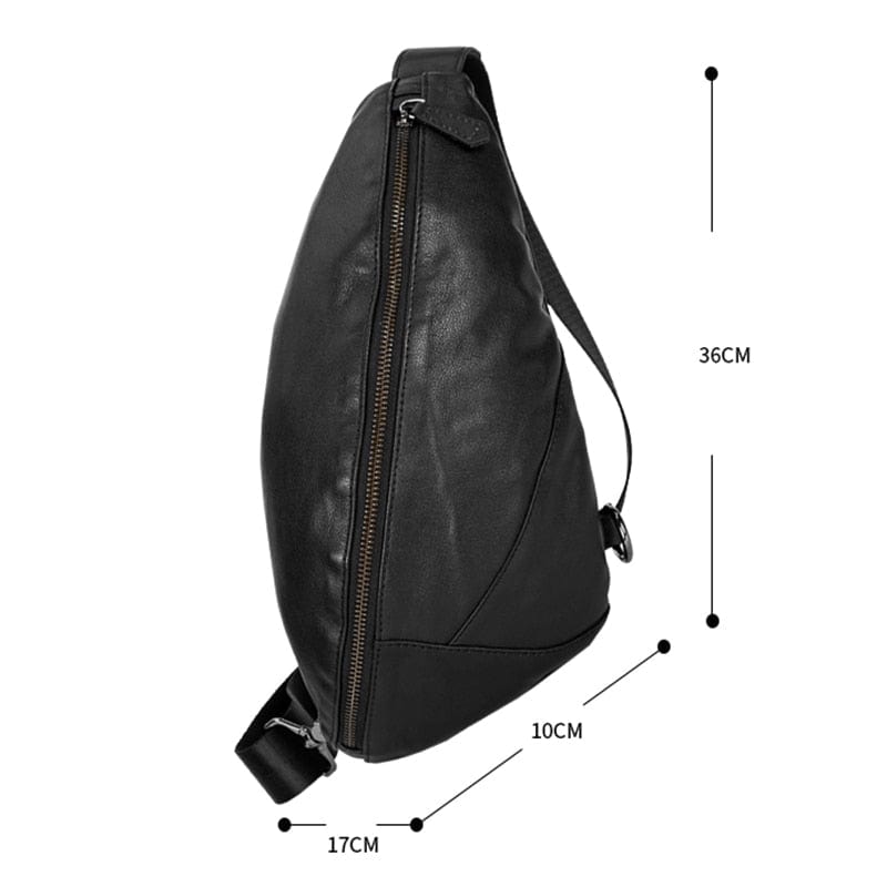 Sac banane homme en cuir noir, 36 cm, plusieurs compartiments
