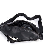 Sac banane homme en cuir noir, 36 cm, plusieurs compartiments