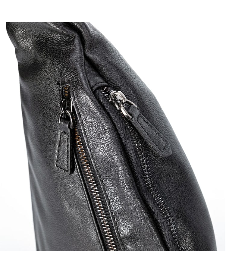 Sac banane homme en cuir noir, 36 cm, plusieurs compartiments