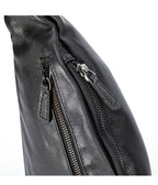 Sac banane homme en cuir noir, 36 cm, plusieurs compartiments