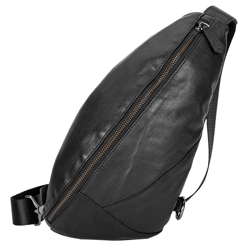 Sac banane homme en cuir noir, 36 cm, plusieurs compartiments