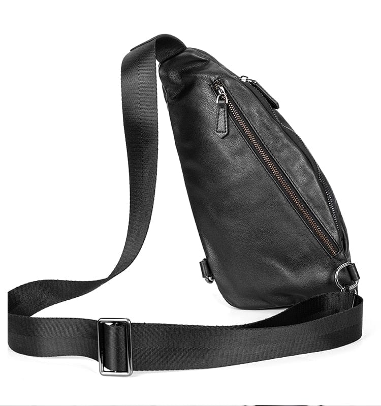 Sac banane homme en cuir noir, 36 cm, plusieurs compartiments